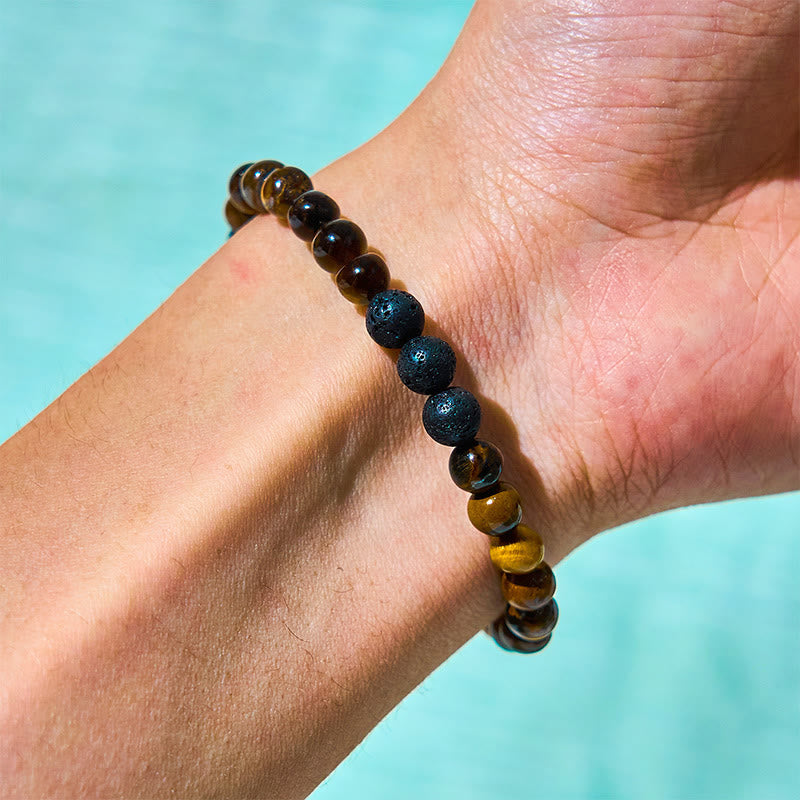 3Pcs Tiger Eye Lava Rock Protection Bracelet Set - Image 5