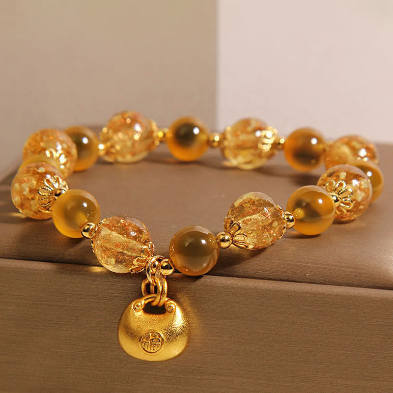 Yellow Candy Agate Fu Character Blessing Bag Healing Bracelet - Image 5