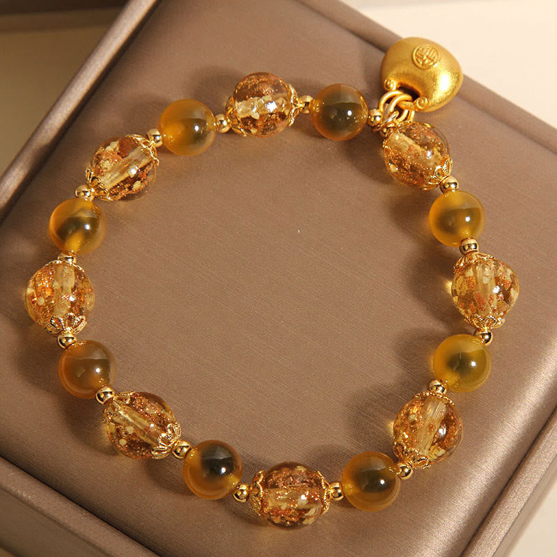 Yellow Candy Agate Fu Character Blessing Bag Healing Bracelet - Image 3