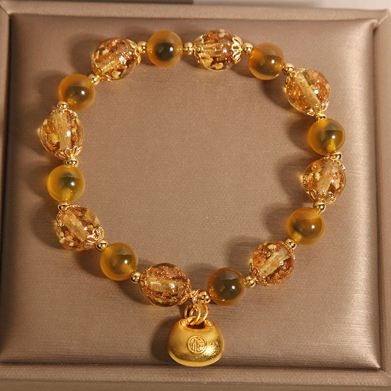 Yellow Candy Agate Fu Character Blessing Bag Healing Bracelet - Image 4