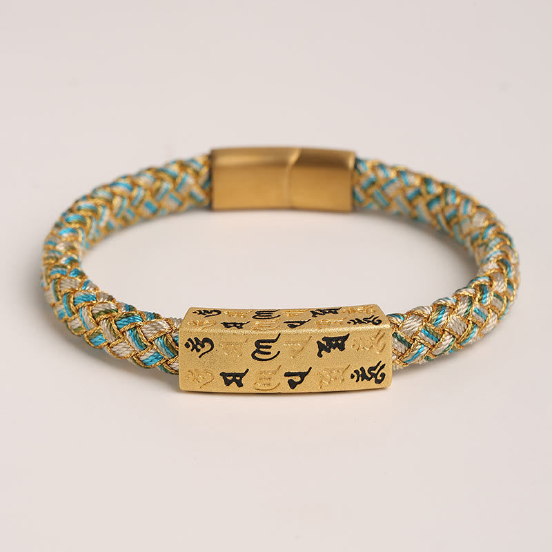 Tibetan Om Mani Padme Hum Various Colors Rope Gold Thread Diamond Knot Luck Buckle Bracelet - Image 8