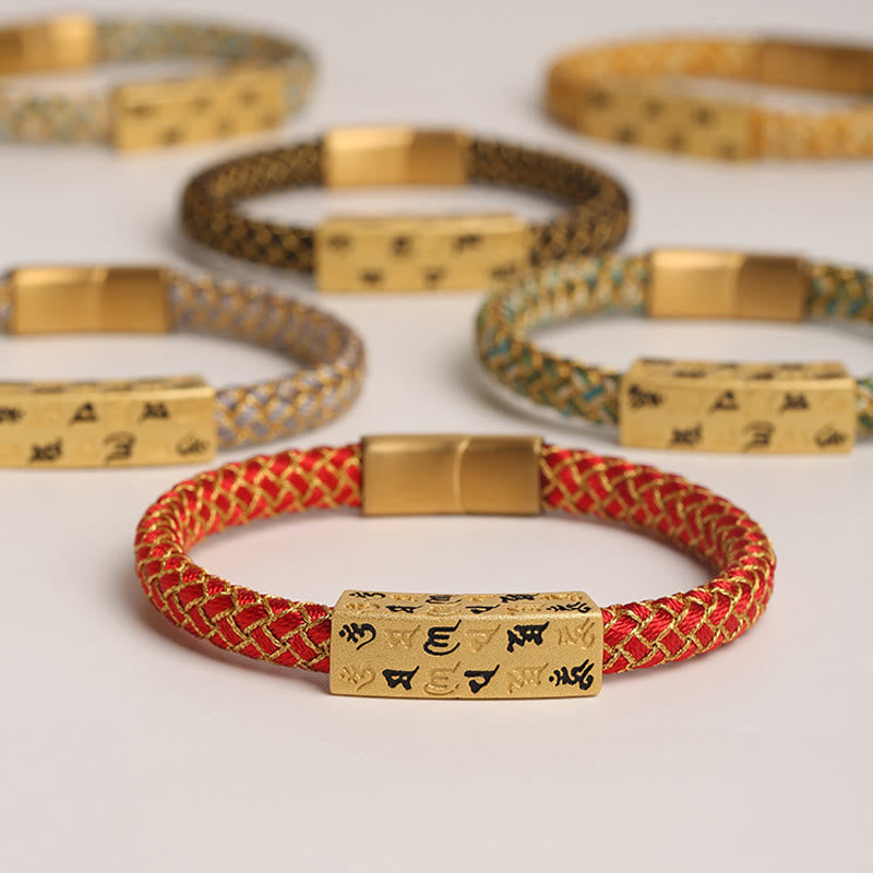 Tibetan Om Mani Padme Hum Various Colors Rope Gold Thread Diamond Knot Luck Buckle Bracelet - Image 13