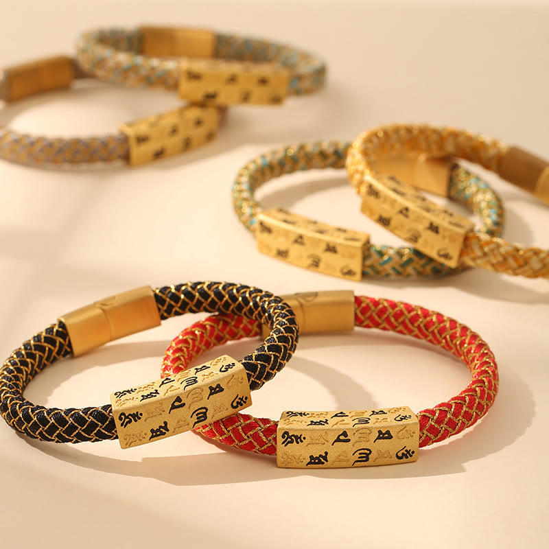 Tibetan Om Mani Padme Hum Various Colors Rope Gold Thread Diamond Knot Luck Buckle Bracelet - Image 20