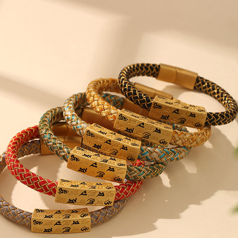 Tibetan Om Mani Padme Hum Various Colors Rope Gold Thread Diamond Knot Luck Buckle Bracelet - Image 22