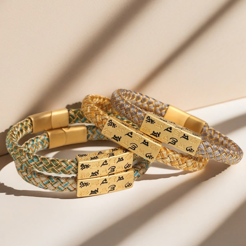 Tibetan Om Mani Padme Hum Various Colors Rope Gold Thread Diamond Knot Luck Buckle Bracelet - Image 18