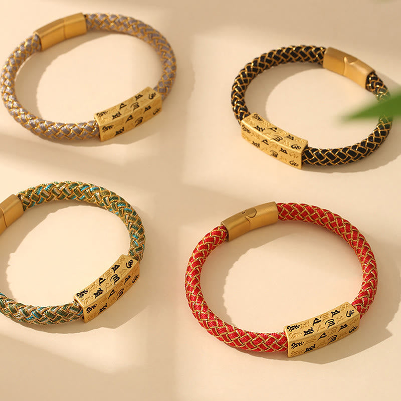 Tibetan Om Mani Padme Hum Various Colors Rope Gold Thread Diamond Knot Luck Buckle Bracelet - Image 14