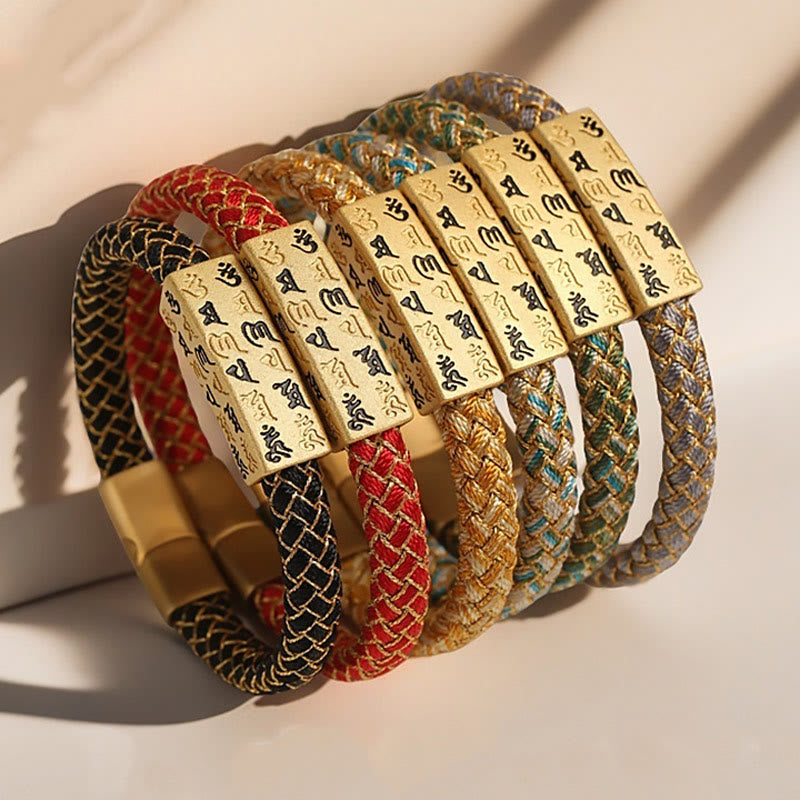 Tibetan Om Mani Padme Hum Various Colors Rope Gold Thread Diamond Knot Luck Buckle Bracelet - Image 19