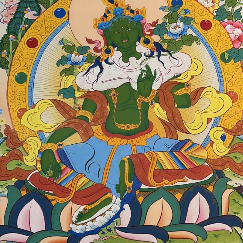 Tibetan Thangka Painting Yellow God of Wealth Green Tara Avalokitesvara Handmade Decoration Blind Box(Random Style) - Image 10
