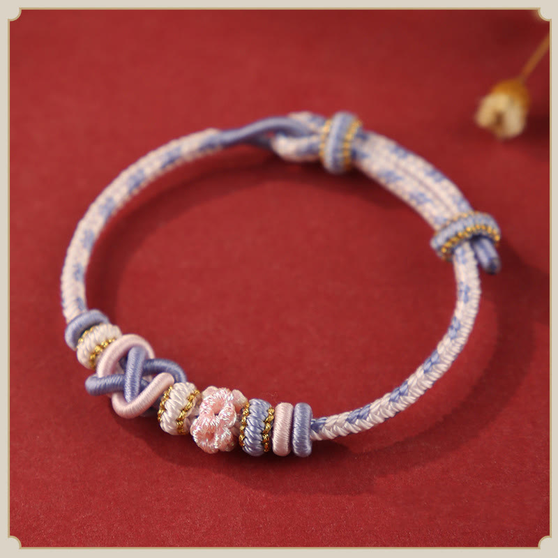 Handcrafted Peach Blossom Peace Knot Colorful Rope Adjustable Bracelet - Image 11