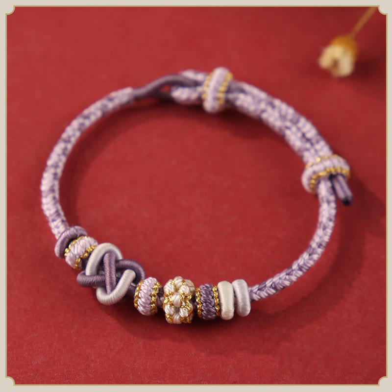 Handcrafted Peach Blossom Peace Knot Colorful Rope Adjustable Bracelet - Image 12