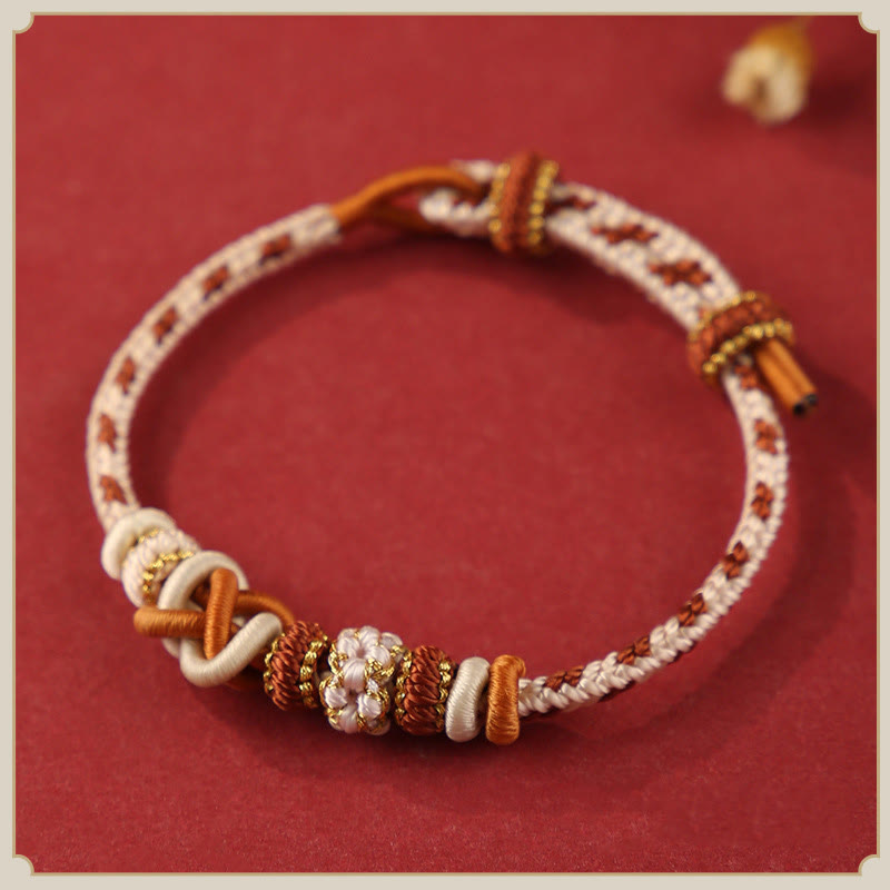 Handcrafted Peach Blossom Peace Knot Colorful Rope Adjustable Bracelet - Image 9