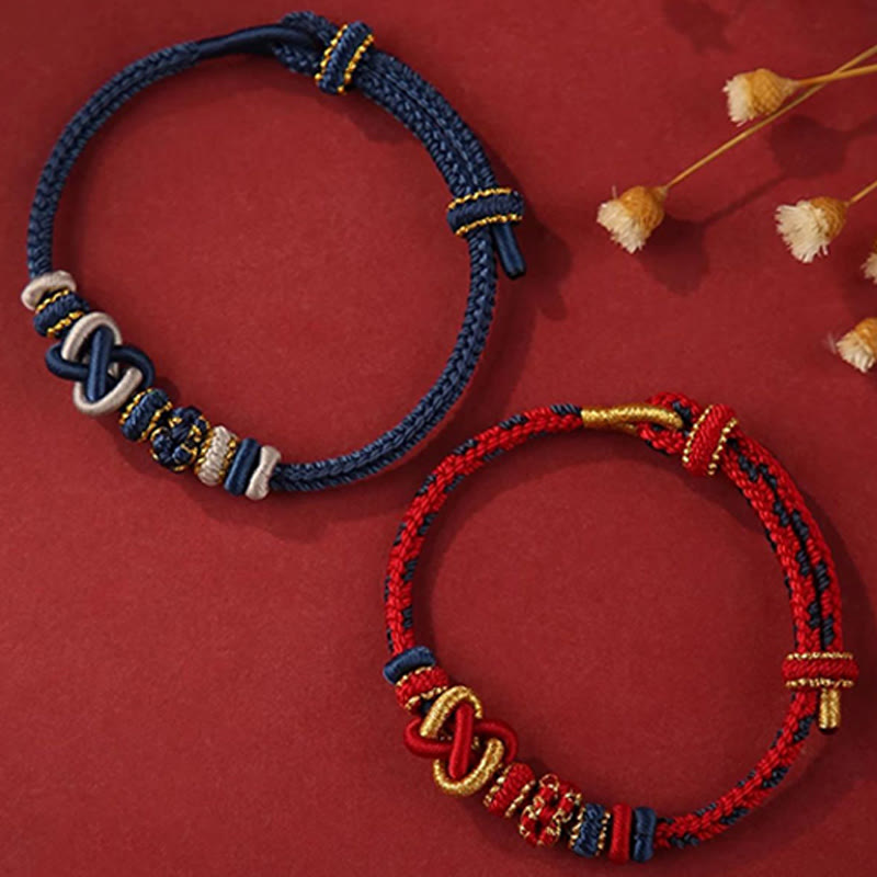 Handcrafted Peach Blossom Peace Knot Colorful Rope Adjustable Bracelet - Image 14