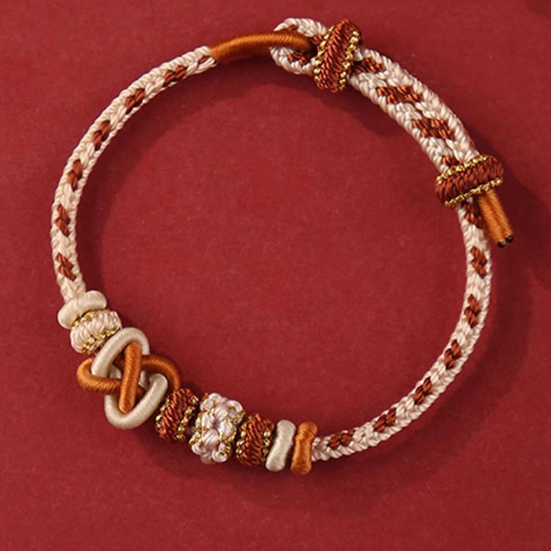 Handcrafted Peach Blossom Peace Knot Colorful Rope Adjustable Bracelet - Image 10