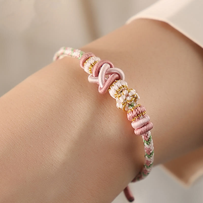 Handcrafted Peach Blossom Peace Knot Colorful Rope Adjustable Bracelet - Image 7