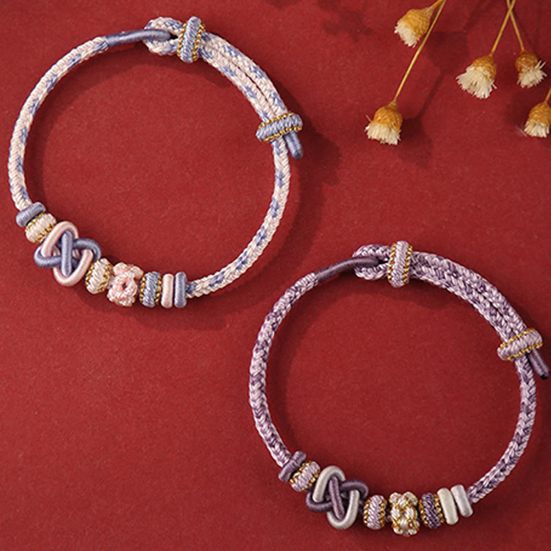 Handcrafted Peach Blossom Peace Knot Colorful Rope Adjustable Bracelet - Image 13