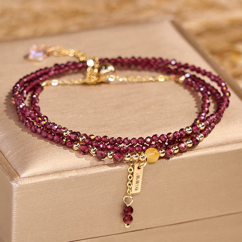 Small Natural Garnet Passion Triple Wrap Bracelet