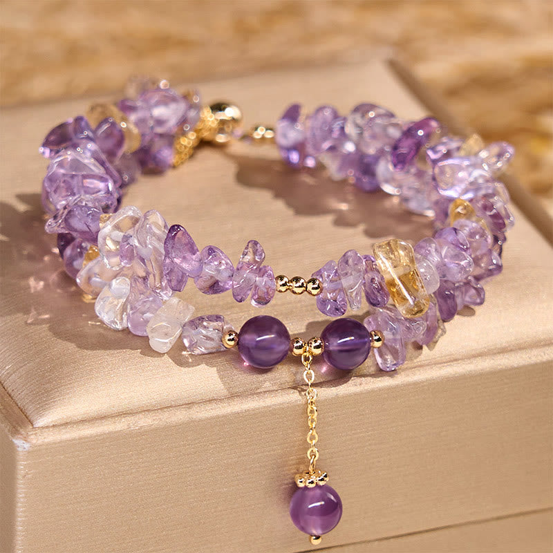 Irregular Natural Amethyst Citrine Gravel Meditation Double Layer Bracelet