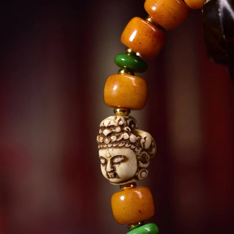 Natural Tibetan Camel Bone Barrel Beads Buddha Head Luck Protection Bracelet - Image 5