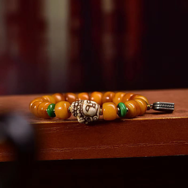 Natural Tibetan Camel Bone Barrel Beads Buddha Head Luck Protection Bracelet - Image 4