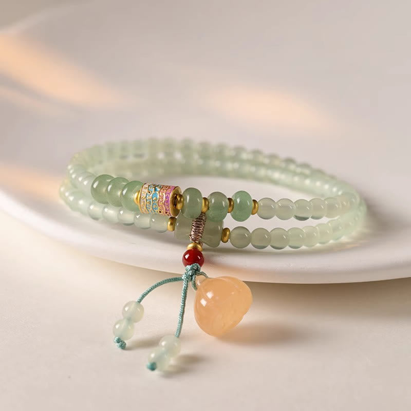 Multiple Circles Natural Aventurine Glass Lotus Pods Lucky Bamboo Positivity Bracelet
