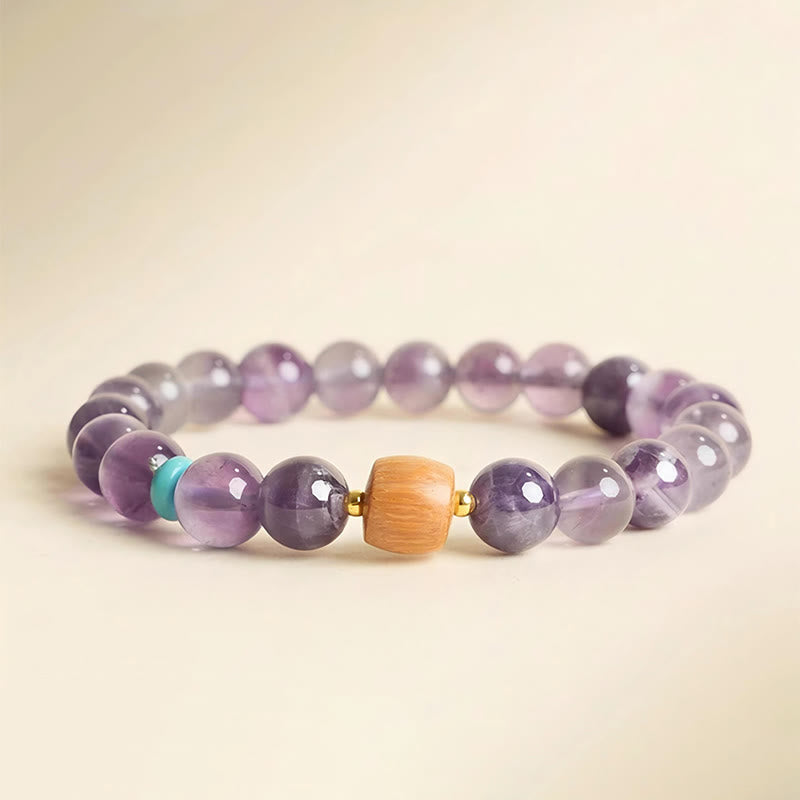 Natural Amethyst Lucky Wooden Beads Peace Bracelet