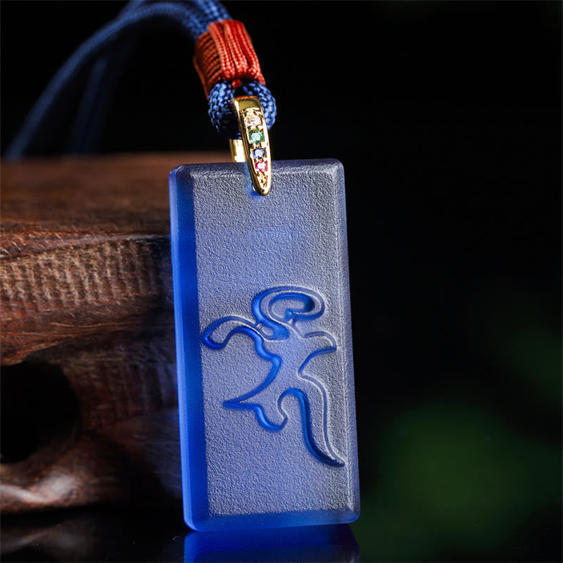 Tibetan Green Tara Medicine Buddha Sanskrit Pattern Liuli Crystal Protection Necklace Pendant - Image 4