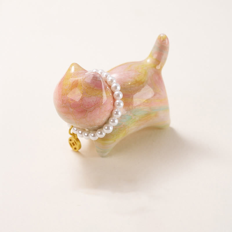 Sandalwood Lucky Mini Cat Lacquer Craft Healing Decoration Random Color(Blind Box)