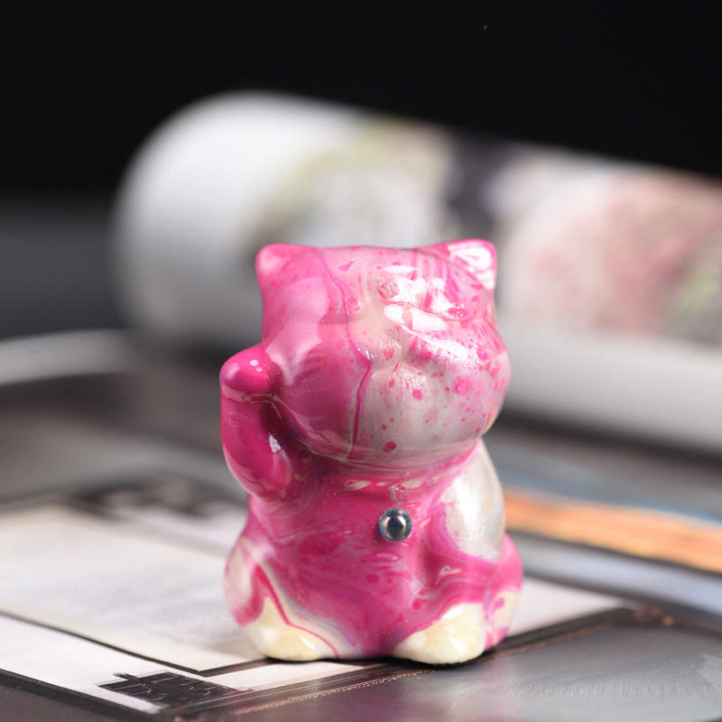 Cute Mini Cat Rosewood Lacquer Craft Warmth Decoration Random Color(Blind Box) - Image 3