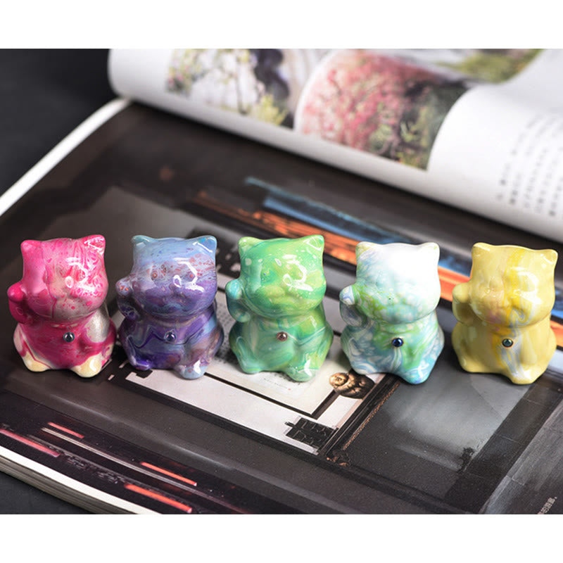 Cute Mini Cat Rosewood Lacquer Craft Warmth Decoration Random Color(Blind Box) - Image 5