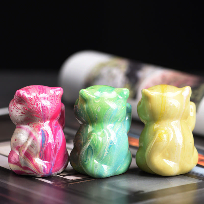 Cute Mini Cat Rosewood Lacquer Craft Warmth Decoration Random Color(Blind Box) - Image 4