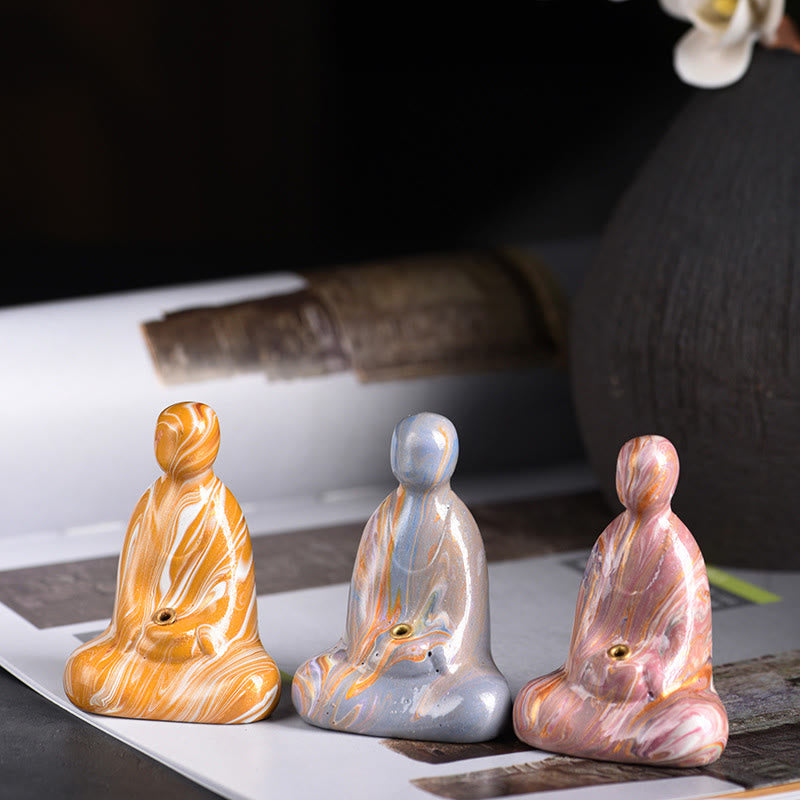 Mini Formless Buddha Ebony Wood Lacquer Craft Peace Incense Stick Holder Decoration