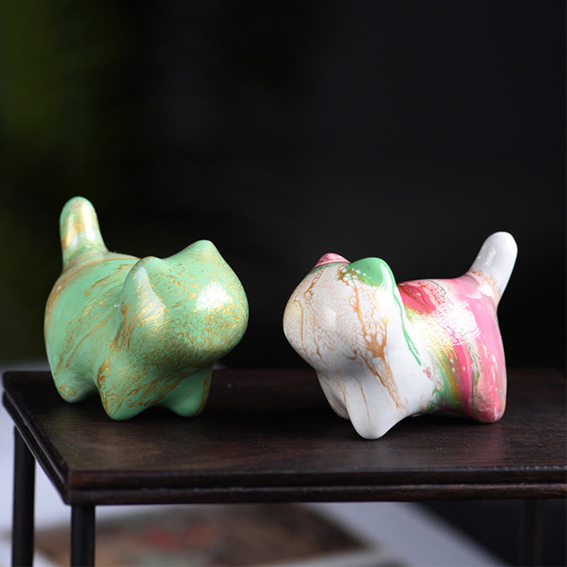 Mini Lovely Cat Ebony Wood Lacquer Craft Peace Decoration