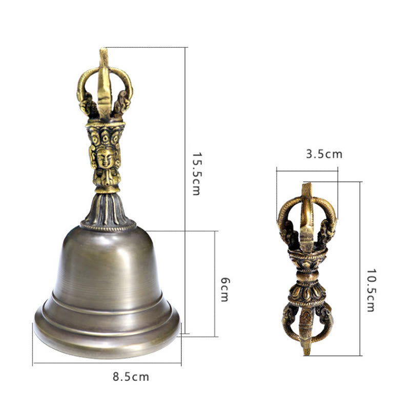 2Pcs Handmade Tibetan Meditation Bell and Vajra Dorje Copper Strength Decoration Set - Image 9