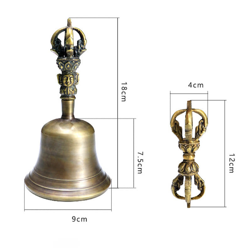 2Pcs Handmade Tibetan Meditation Bell and Vajra Dorje Copper Strength Decoration Set - Image 12