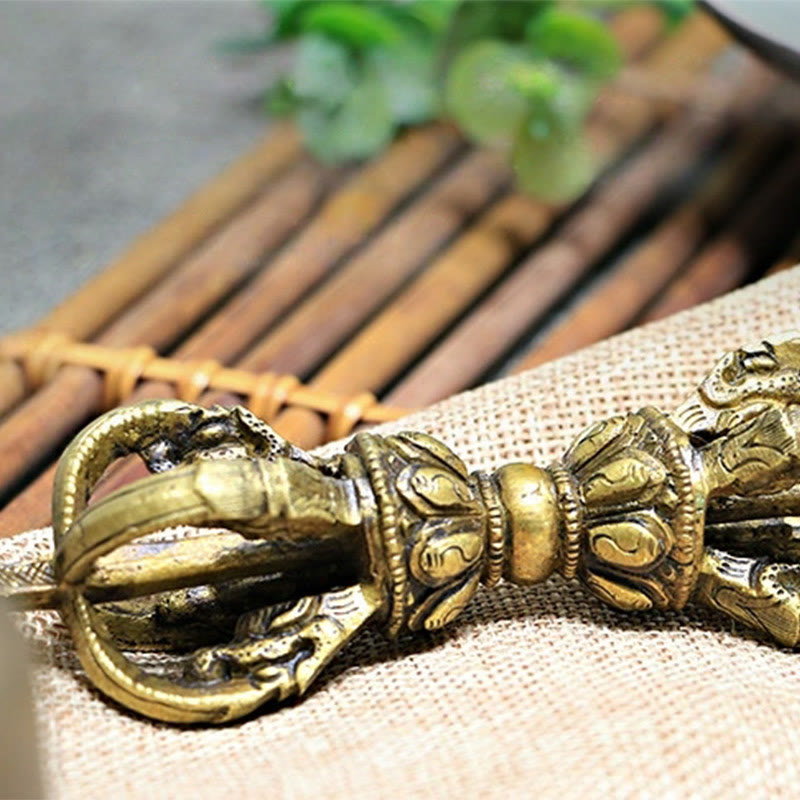 2Pcs Handmade Tibetan Meditation Bell and Vajra Dorje Copper Strength Decoration Set - Image 7