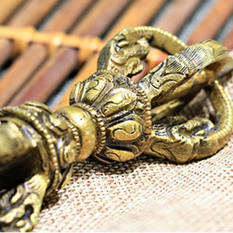 2Pcs Handmade Tibetan Meditation Bell and Vajra Dorje Copper Strength Decoration Set - Image 8
