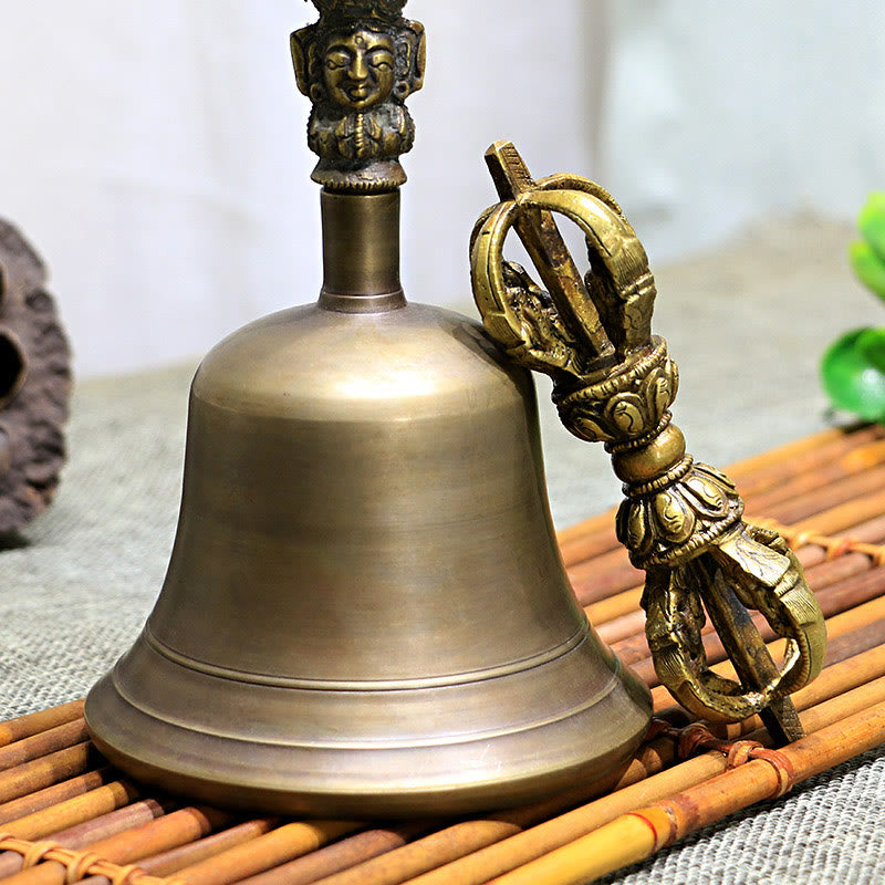 2Pcs Handmade Tibetan Meditation Bell and Vajra Dorje Copper Strength Decoration Set - Image 4