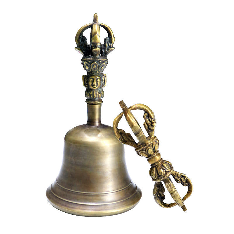 2Pcs Handmade Tibetan Meditation Bell and Vajra Dorje Copper Strength Decoration Set - Image 15