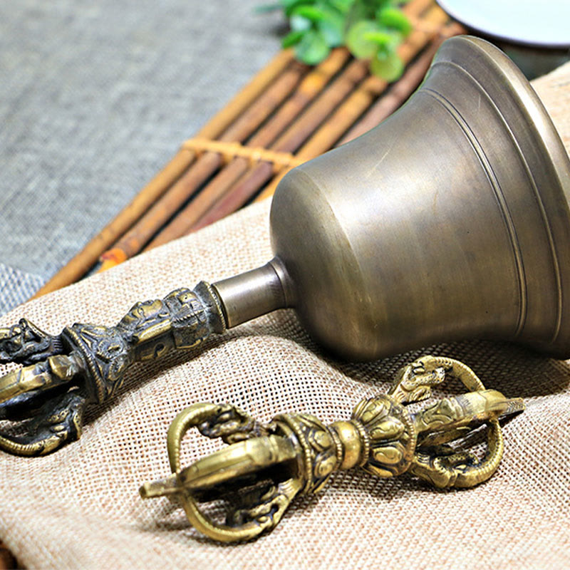 2Pcs Handmade Tibetan Meditation Bell and Vajra Dorje Copper Strength Decoration Set - Image 13