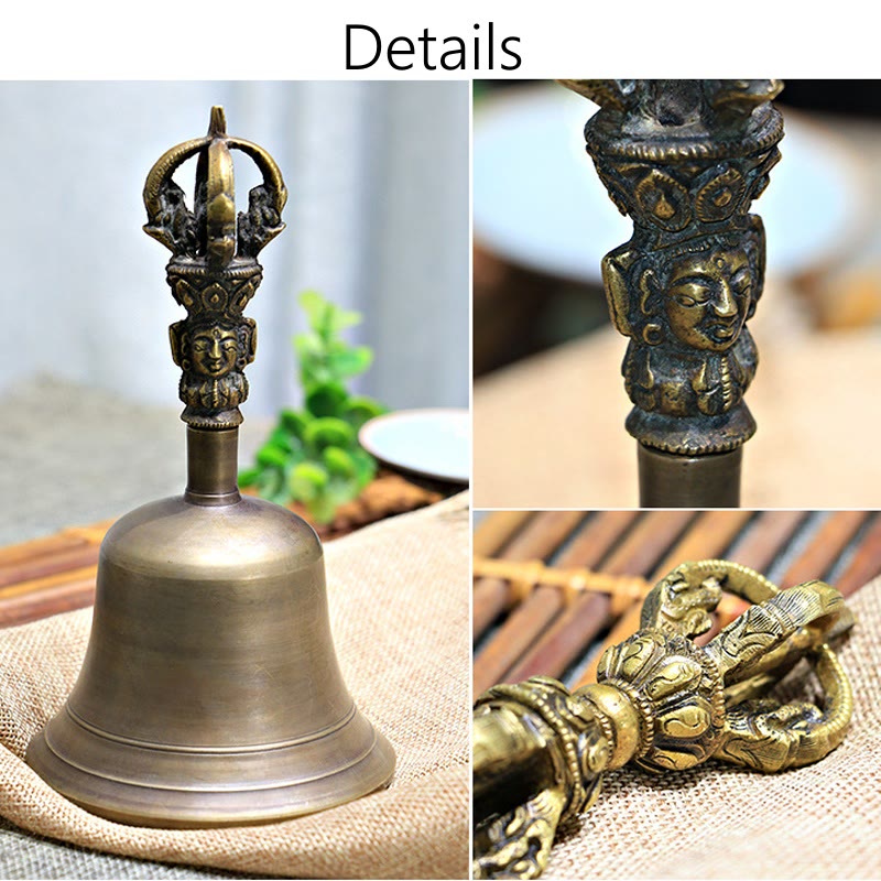 2Pcs Handmade Tibetan Meditation Bell and Vajra Dorje Copper Strength Decoration Set - Image 14