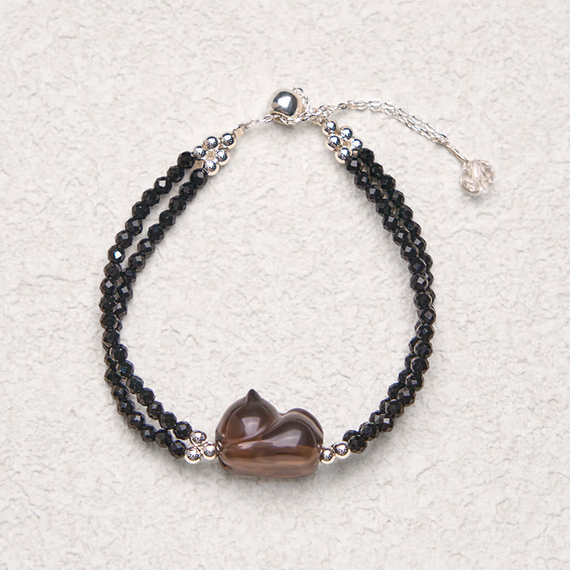 Ice Obsidian Black Spinel Lying Cat Courage Double Layer Bracelet - Image 5