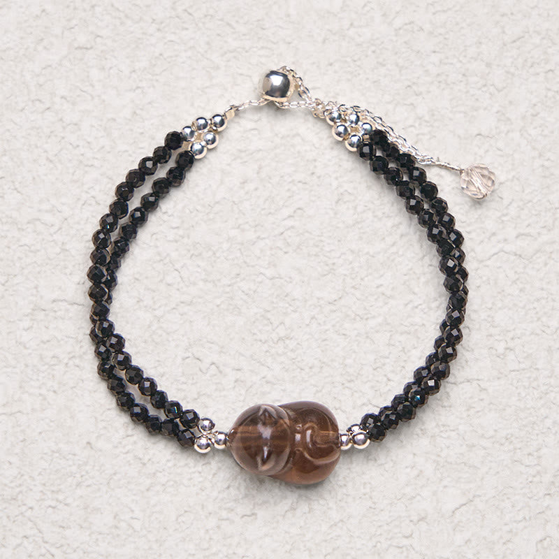 Ice Obsidian Black Spinel Lying Cat Courage Double Layer Bracelet - Image 6
