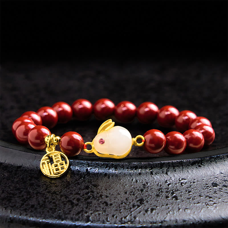 Cinnabar Rabbit Bunny Fu Character Blessing Bracelet