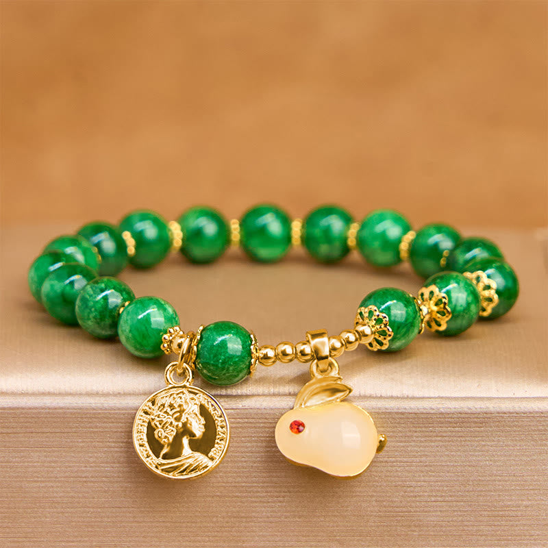 Green Calcite Lovely Rabbit Charm Clarity Bracelet