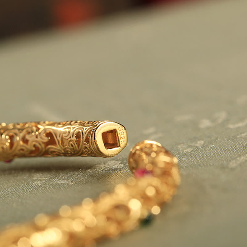 Cyan Jade Copper Plated Gold Auspicious Clouds Gourd Luck Bracelet Bangle - Image 13