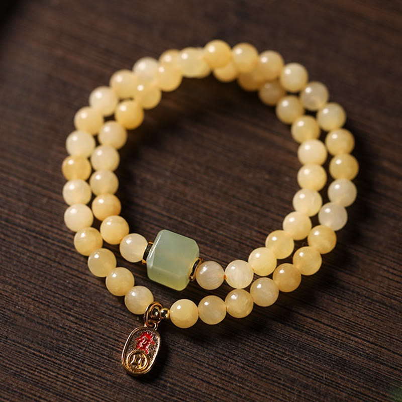 Topaz Beads Jade Cube Double Circle Wealth Bracelet