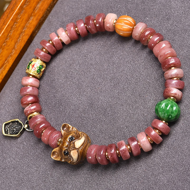 Natural Tibetan Camel Bone Purple Blood Beads Pug Luck Bracelet