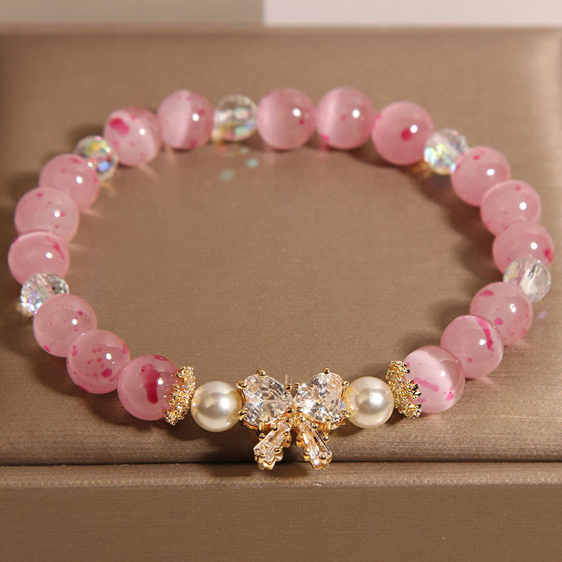 Cherry Blossom Pink Cat's Eye Pearl Bow-knot Rosette Support Bracelet