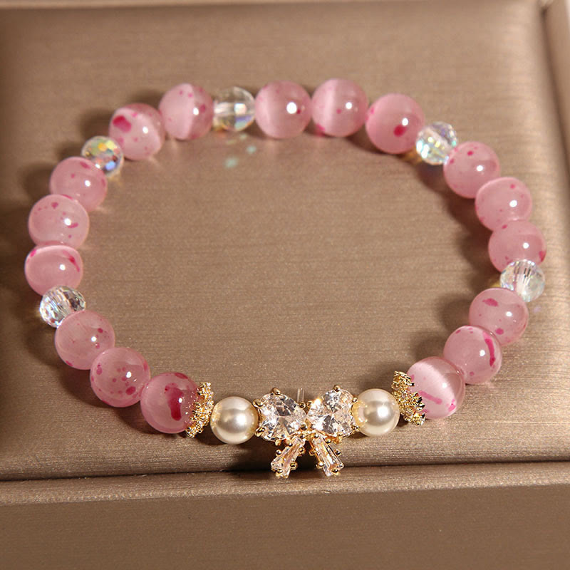 Cherry Blossom Pink Cat's Eye Pearl Bow-knot Rosette Support Bracelet - Image 5