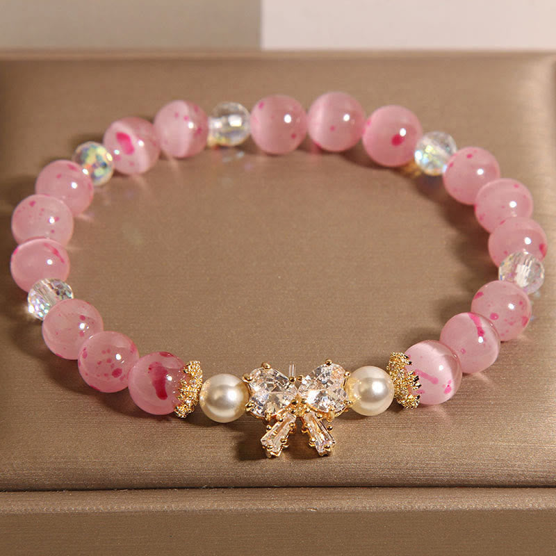 Cherry Blossom Pink Cat's Eye Pearl Bow-knot Rosette Support Bracelet - Image 4